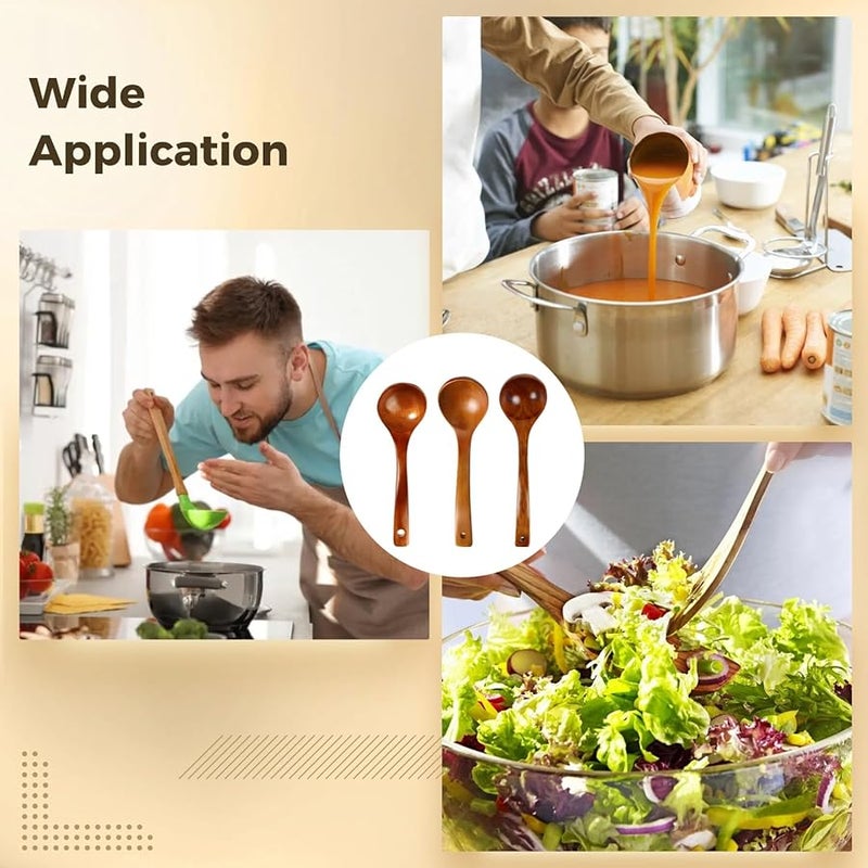 Wooden Kitchen Spoons Set Of 3 Non Stick Cooking And Serving Utensils - Image 2
